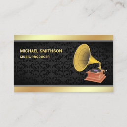 Black Damask Gold Foil Gramophone Music Producer Business Card