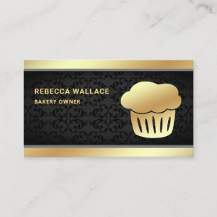 Black Damask Gold Foil Homemade Cupcake Bakery Business Card