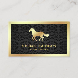 Black Damask Gold Foil Horse Riding Instructor Business Card