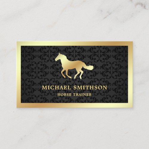 Black Damask Gold Foil Horse Riding Instructor Business Card
