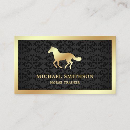 Black Damask Gold Foil Horse Riding Instructor Business Card