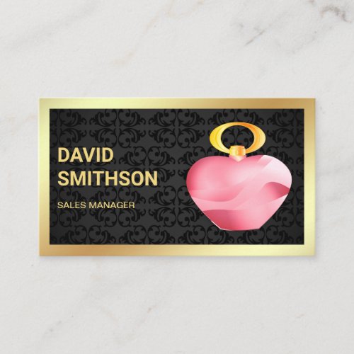 Black Damask Gold Foil Pink Perfume Bottle Business Card