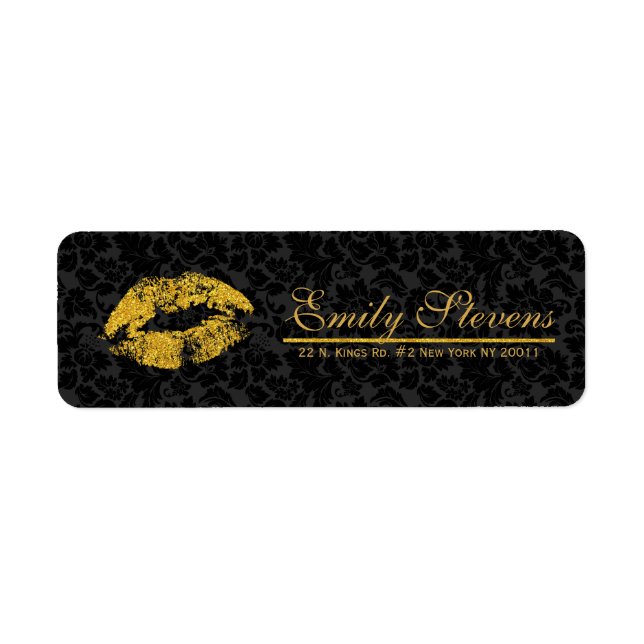 Black Damask Gold Glitter Lips Label (Front)
