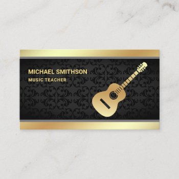 Black Damask Gold Guitar Music Teacher Guitarist Business Card by ShabzDesigns at Zazzle