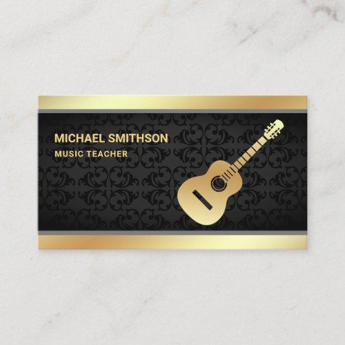 Black Damask Gold Guitar Music Teacher Guitarist Business Card