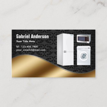 Black Damask Gold Home Appliances Repair Business Card by ShabzDesigns at Zazzle