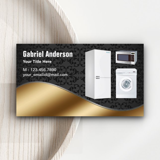 Black Damask Gold Home Appliances Repair Business Card (Creator Uploaded)