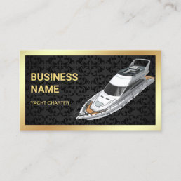 Black Damask Gold Luxury Yacht Charter Business Card