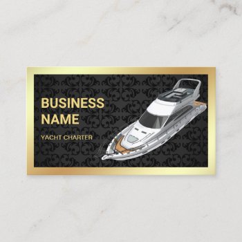 Black Damask Gold Luxury Yacht Charter Business Card by ShabzDesigns at Zazzle