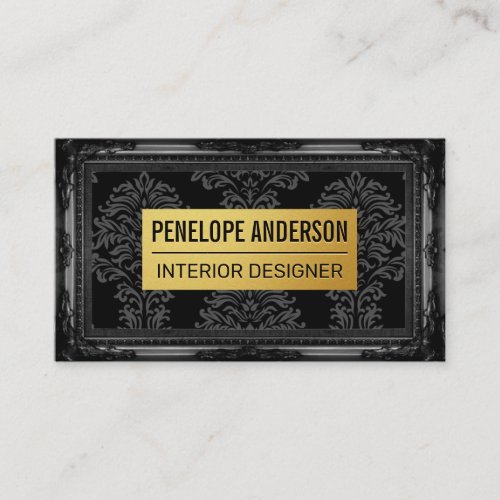 Black Damask Gold Metal  Classic Frame Business Card