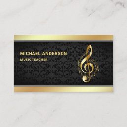 Black Damask Gold Musical Note Clef Music Teacher Business Card