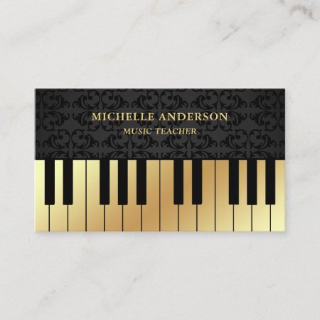 Black Damask Gold Piano Keyboard Teacher Pianist Business Card