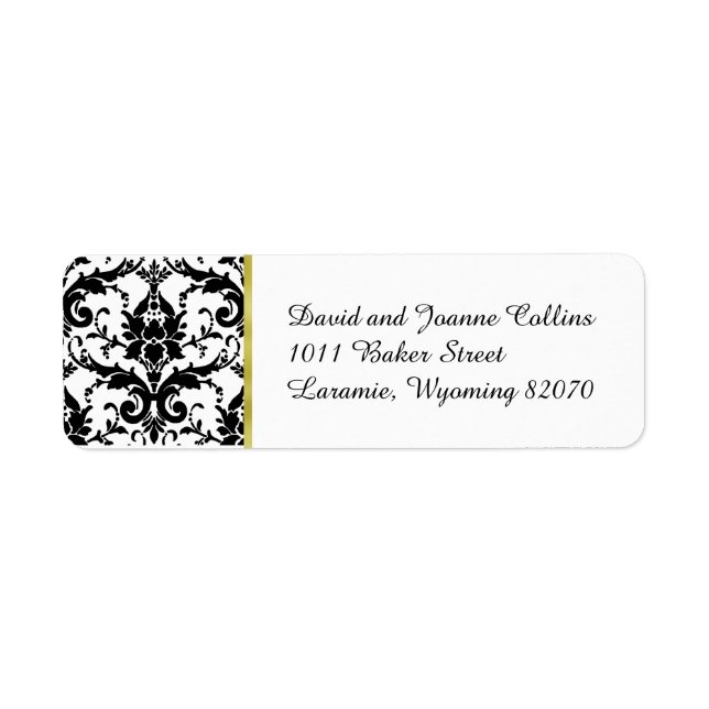 Black Damask Gold Return Address Label (Front)