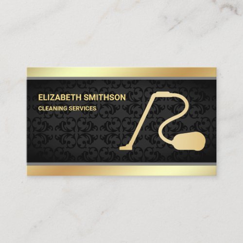 Black Damask Gold Vacuum Cleaner Cleaning Services Business Card