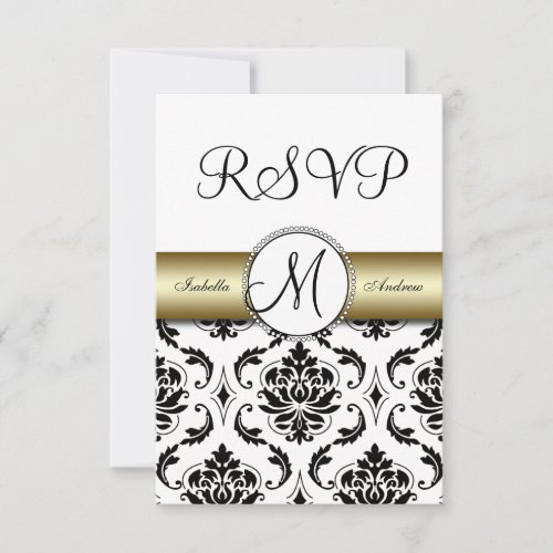 Black Damask Gold Wedding RSVP Invitation
