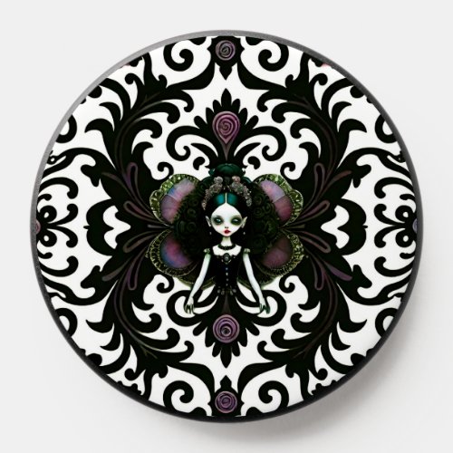 Black Damask Goth Girl Doll Pattern PopSocket