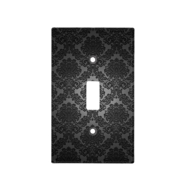 Black Damask Gradient Pattern Light Switch Cover (Front)