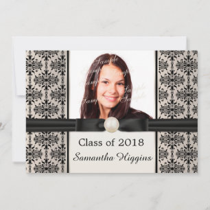 Black damask Graduation Commencement Invitation