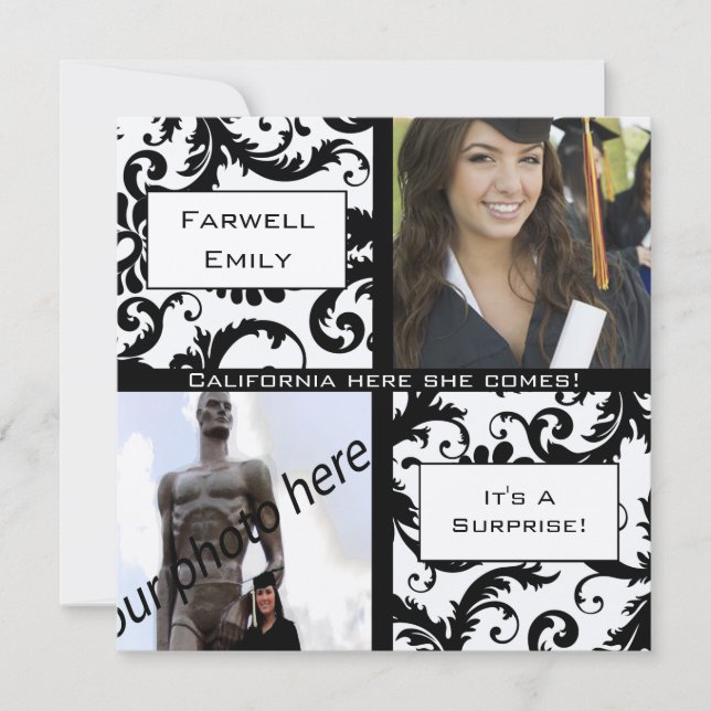 Black Damask  Graduation Farewell Invitation (Front)