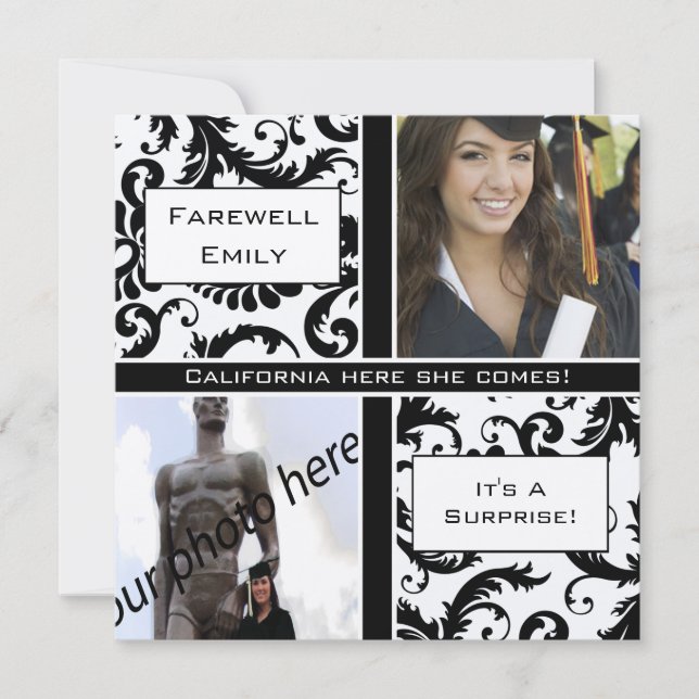 Black Damask  Graduation Farewell Invitation (Front)