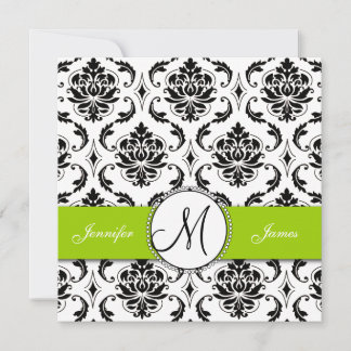 Black Damask Green Wedding Invitation