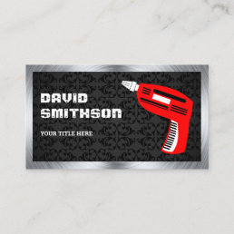 Black Damask Hardware Power Tool Red Drill Machine Business Card