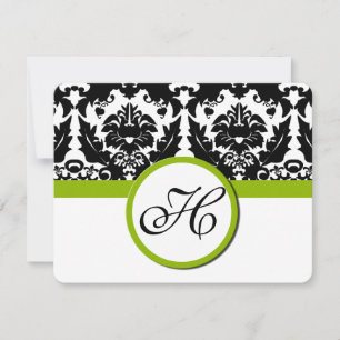 Black Damask Heart Swirl with Apple Green RSVP Card