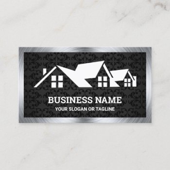 Black Damask House Roofing Construction Roofer Business Card by ShabzDesigns at Zazzle