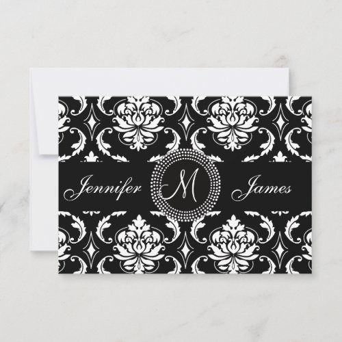 Black Damask Initial RSVP Cards for Square Invite