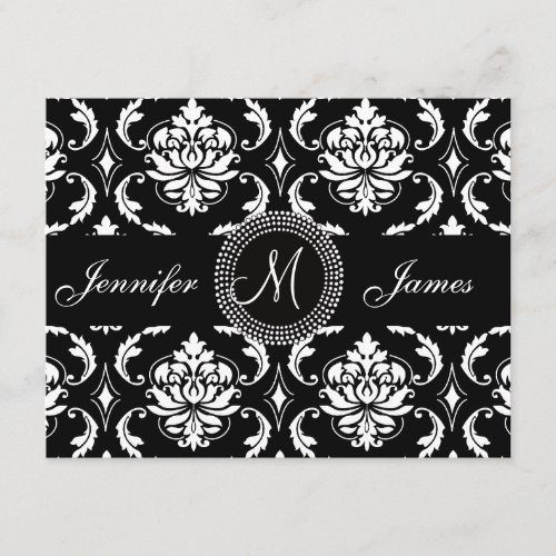 Black Damask Initial Wedding Reception Card
