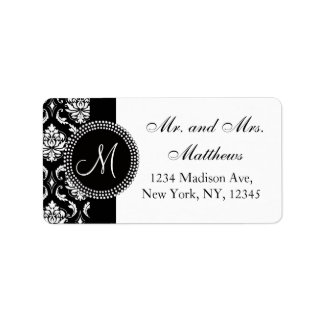 Black Damask Initial Wedding RSVP Address Label