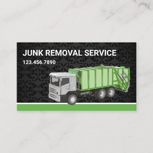 Black Damask Junk Removal Service Garbage Truck Business Card