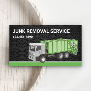 Black Damask Junk Removal Service Garbage Truck Business Card