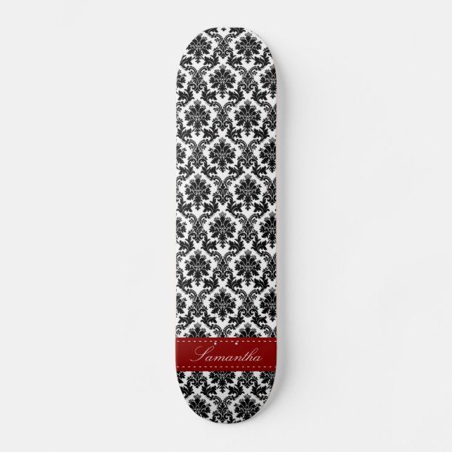 Black Damask Lace Broquade Comp Skateboard Deck (Front)