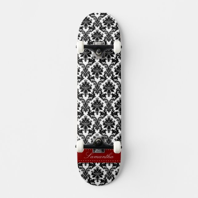 Black Damask Lace Broquade Old School Skateboard (Front)