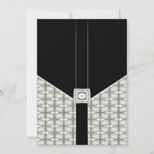 Black Damask Lace Diamond Wedding 5x7 Invitations