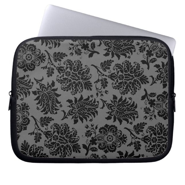 Black Damask Laptop Sleeve (Front)
