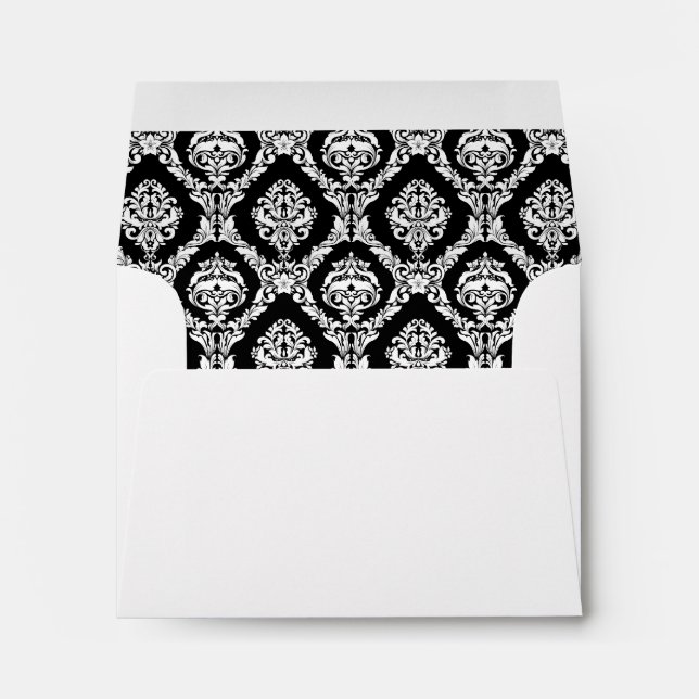 Black Damask Lined Wedding Envelope (Back (Bottom))