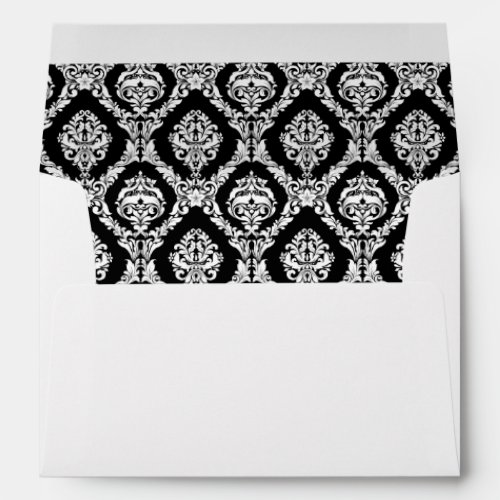 Black Damask Lined Wedding Envelope