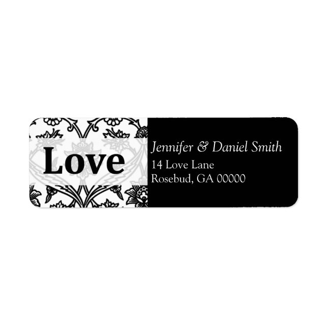 Black Damask Love Wedding Address Labels (Front)