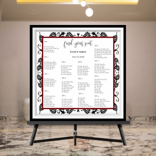 Black Damask Maroon or any Color Seating Chart 