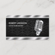 Black Damask Metallic Microphone Voice Over Artist Business Card at Zazzle