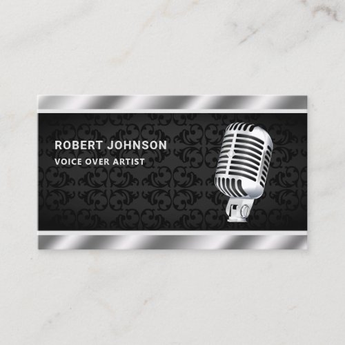 Black Damask Metallic Microphone Voice Over Artist Business Card