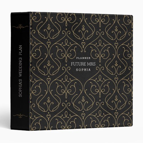 Black damask modern classic wedding planner binder