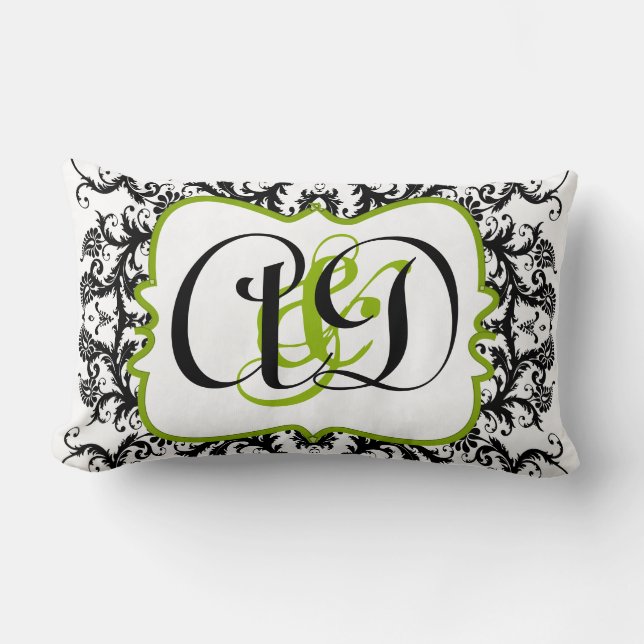 Black Damask Monogram Bride's Pillow (Front)