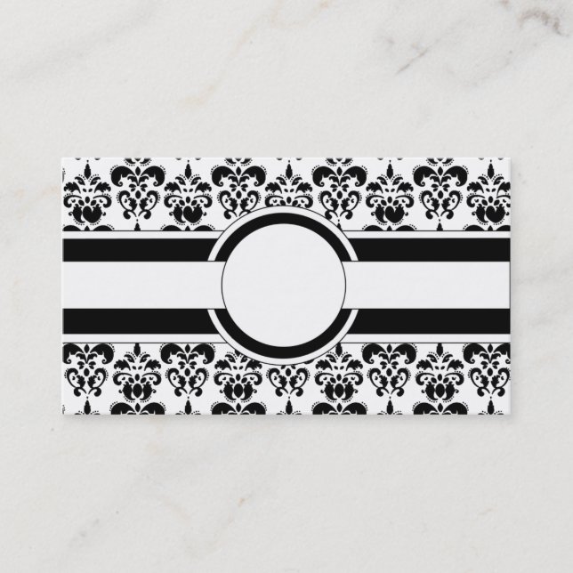 Black damask & monogram business card (Front)