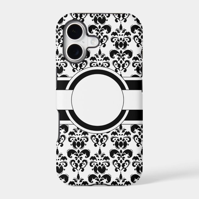 Black damask & monogram iphone case (Back)