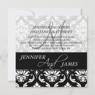 Black Damask Monogram Name Wedding Invitations