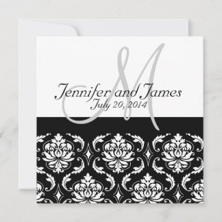 Black Damask Monogram Names Wedding Invitations
