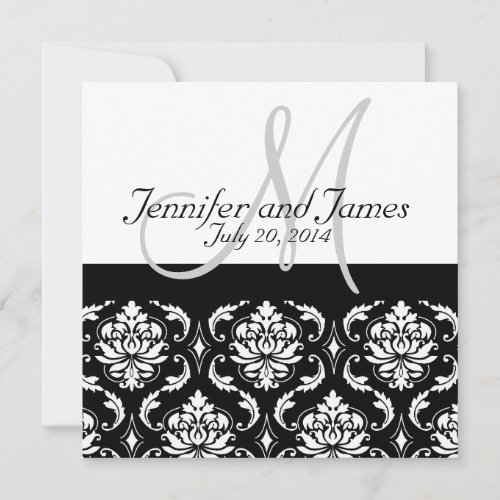 Black Damask Monogram Names Wedding Invitations